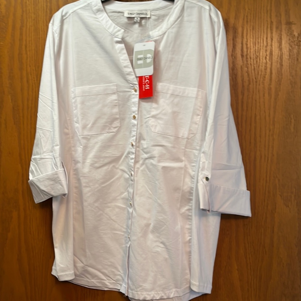 NWT, white blouse with gold